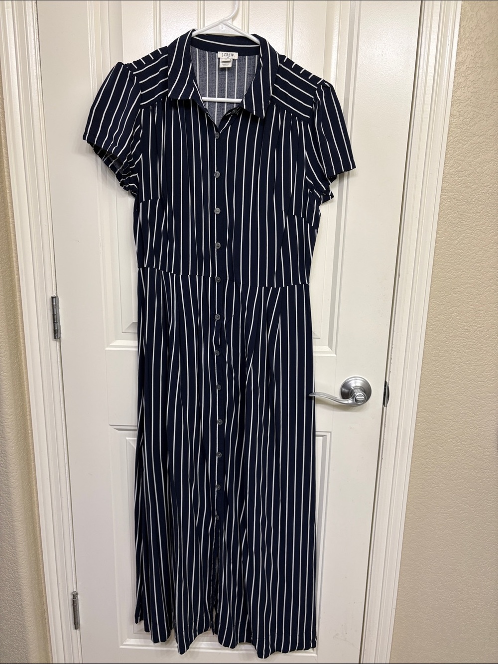 J. Crew Navy and White Striped Maxi Shirt Dress